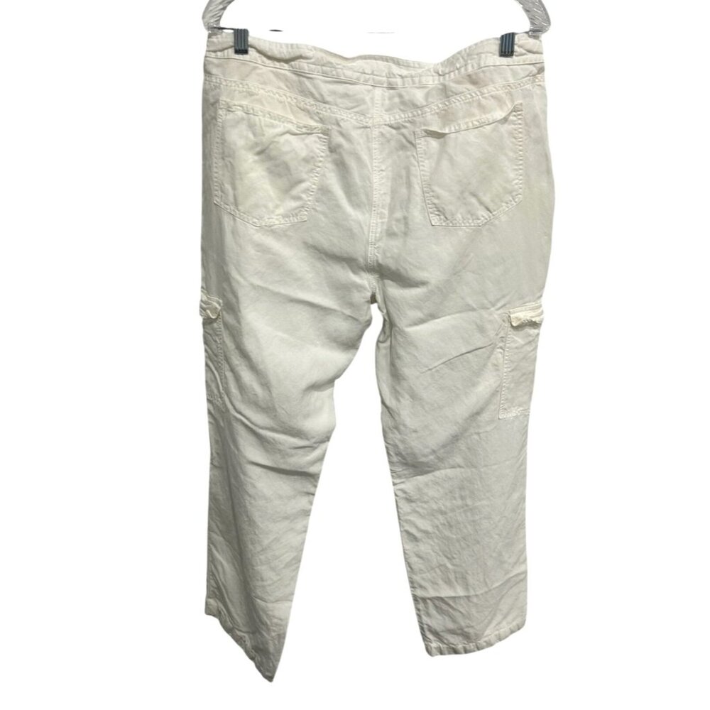 Eileen Fisher Utility Cargo Pants White Sz 14 Drawstring Linen Blend Travel - Picture 2 of 10